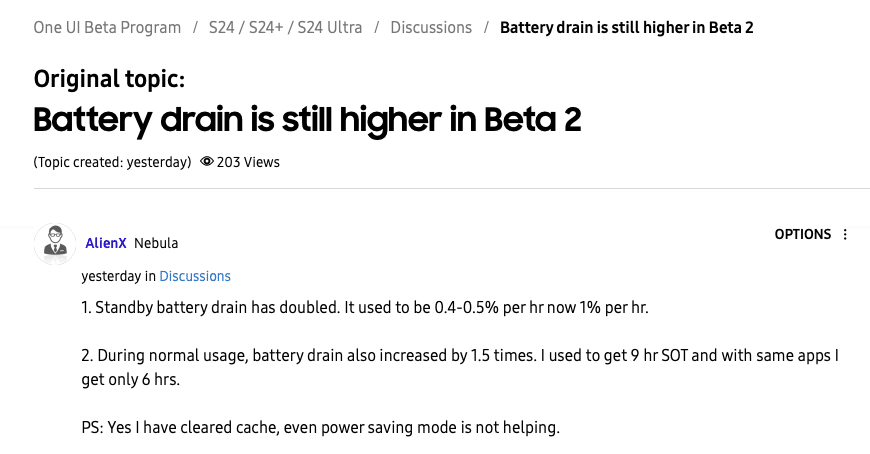 One UI 7.0 Beta 2 Battery Issues